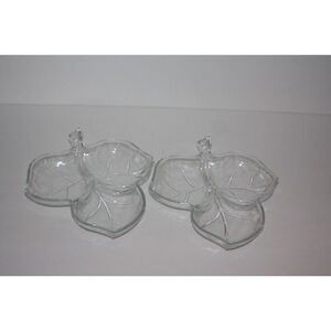 Vintage Divided Leaf Shaped Relish Dish By Hazel Atlas Clear‎ Glass Set of 2